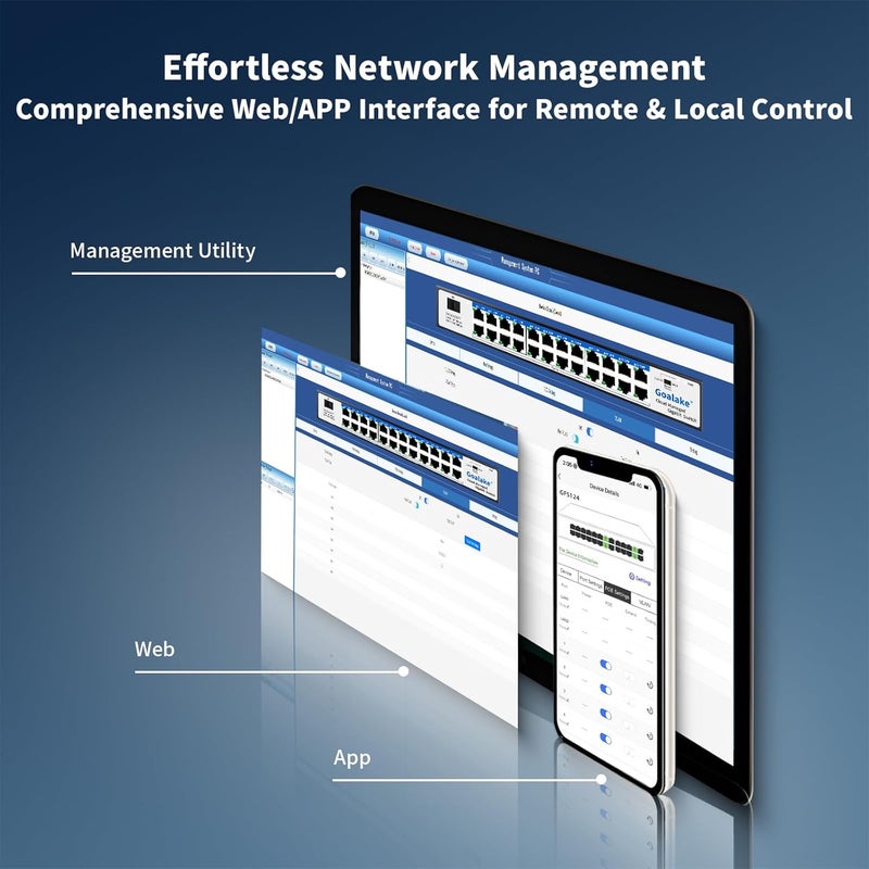 Goalake Easy Smart Managed Ethernet Switch, 24 Port Gigabit Switch,Network Hub, Ethernet Splitter, Plug & Play, Industrial Grade Fan Design, VLAN, Qos, Desktop or Wall Mount - Image 2